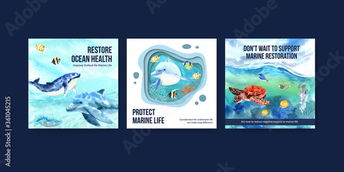 World Oceans Day Environment protection concept advertiseing template