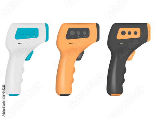 Set of Electronic thermometer, non-contact infrared thermograph body temperature safety isolated on white background. Vector illustration.