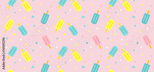 summer party banner. Summer funny wallpaper in memphis style. Fashionable styling template with watermelon, lemon and rainbow. vector design.