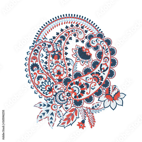Paisley vector ornament. Fantastic flower, leaves