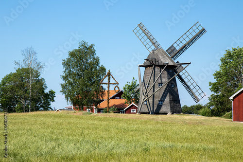 Windmill and midsummer pole in Sweden