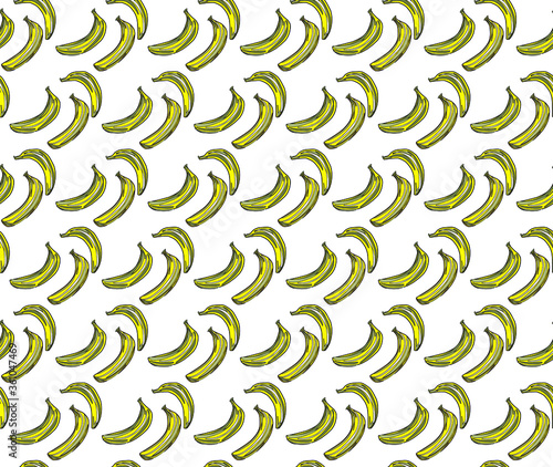 Bright yellow bananas. Seamless pattern for use in printing onto fabric, objects, wallpaper on walls, and more. Pattern on a transparent background. Vegan. Vegetation.