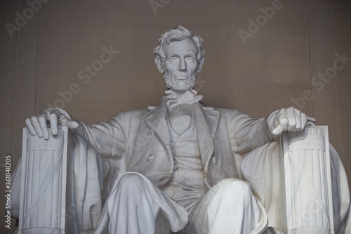 Spring, 2016 - Washington DC, USA - Close-up. A clean statue of 16 US President Abraham Lincoln at the Lincoln Memorial in Washington DC without tourists