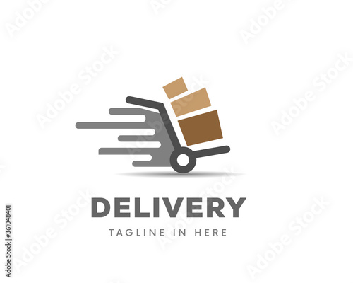fast moving shopping cart delivery logo icon symbol design illustration