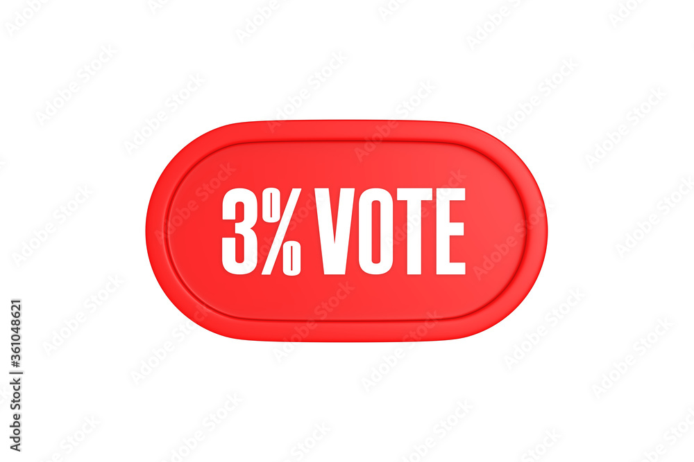 3 Percent Vote 3d sign in red color isolated on white background, 3d illustration. 3 Percent Vote 3d sign in red color isolated on white background, 3d illustration.
