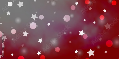Light Red vector background with circles, stars. Abstract illustration with colorful spots, stars. Pattern for trendy fabric, wallpapers.