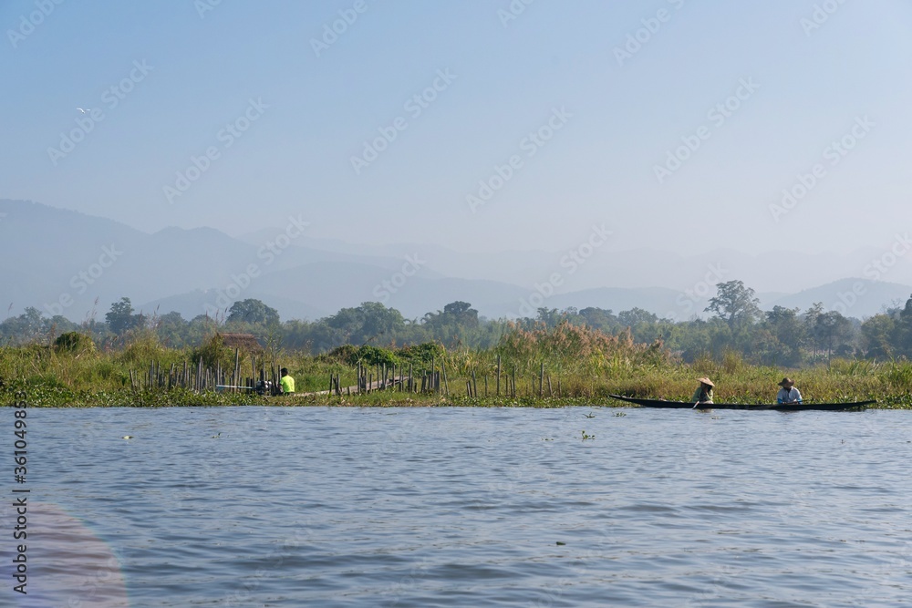 Inle lake in Nyaungshwe Township of Shan State. Shan Hills in Myanmar Burma