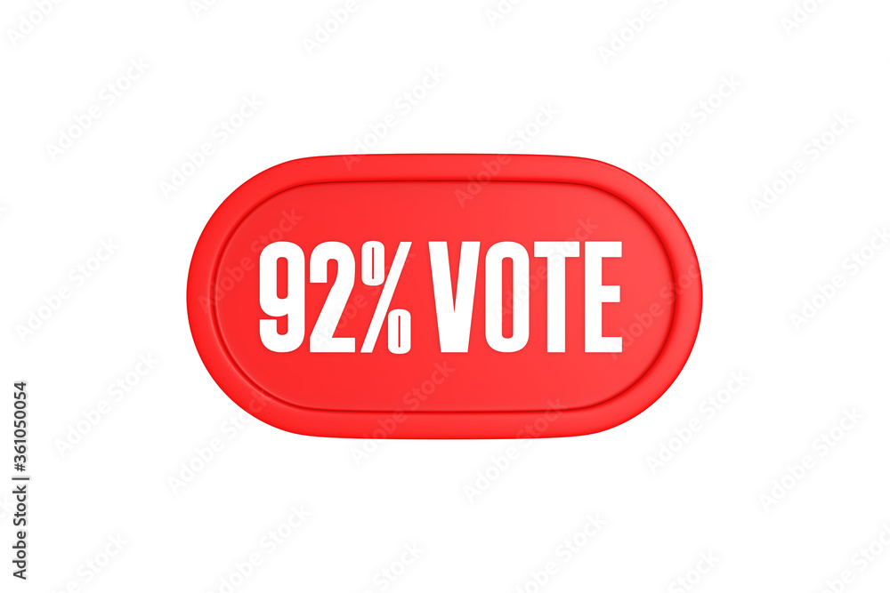 92 Percent Vote 3d sign in red color isolated on white background, 3d illustration. 92 Percent Vote 3d sign in red color isolated on white background, 3d illustration.