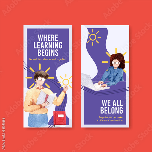 Flyer template with online education design for brochure,leaflet and   advertise watercolor vector illustration