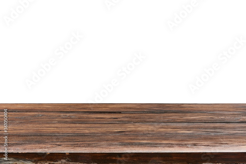 Natural aged oaken table on a white background for display or demonstration your products.