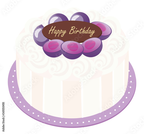 Birthday cake with grape and fresh cream