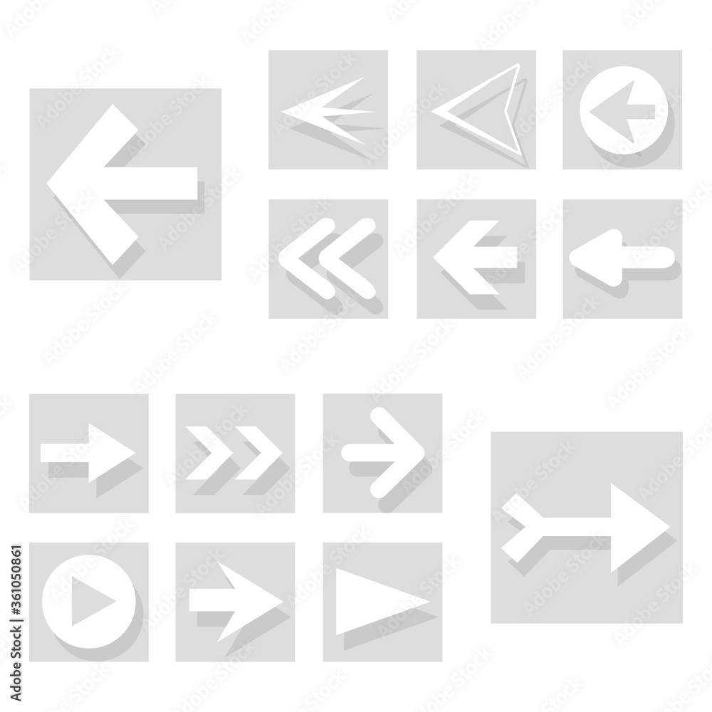 Arrow icon set isolated on white background. Trendy collection of different arrow icons in flat style. Creative arrows template for web site, mobile app, graphic design, ui and logo. Vector symbol Arrow icon set isolated on white background. Trendy collection of different arrow icons in flat style. Creative arrows template for web site, mobile app, graphic design, ui and logo. Vector symbol
