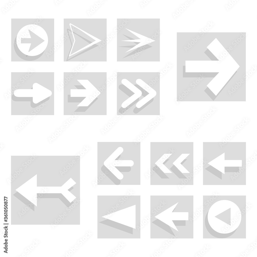 Arrow icon set isolated on white background. Trendy collection of different arrow icons in flat style. Creative arrows template for web site, mobile app, graphic design, ui and logo. Vector symbol Arrow icon set isolated on white background. Trendy collection of different arrow icons in flat style. Creative arrows template for web site, mobile app, graphic design, ui and logo. Vector symbol