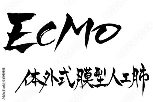 筆文字　ECMO　体外式膜型人工肺
