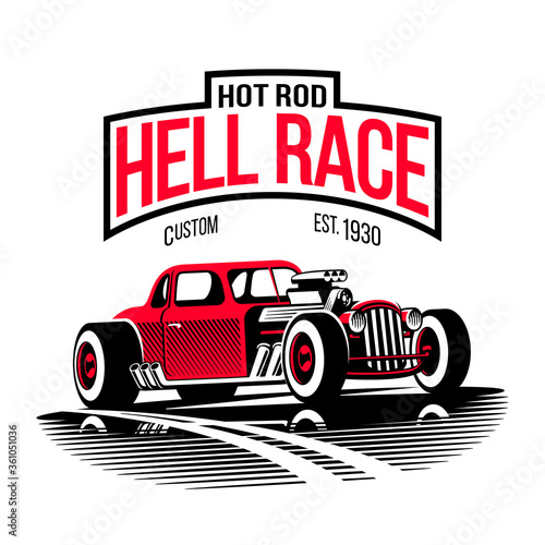 Vintage hell race red hot rod vector illustration