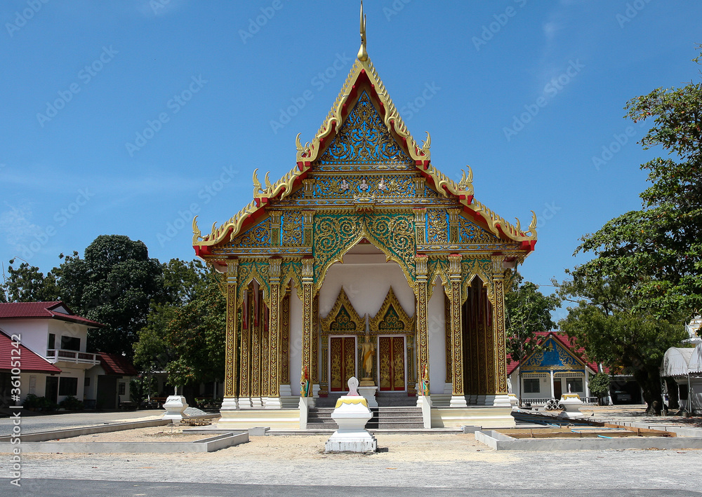 Construction of Wat Chalong Temple in Phuket. Front view. Religion, Buddhism, Thailand.