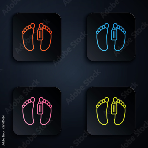 Color neon line Dead body with an identity tag attached in the feet in a morgue of a hospital icon isolated on black background. Set icons in square buttons. Vector.