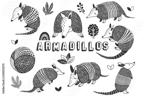 Cute Little Armadillos Doodle Collections Set photo