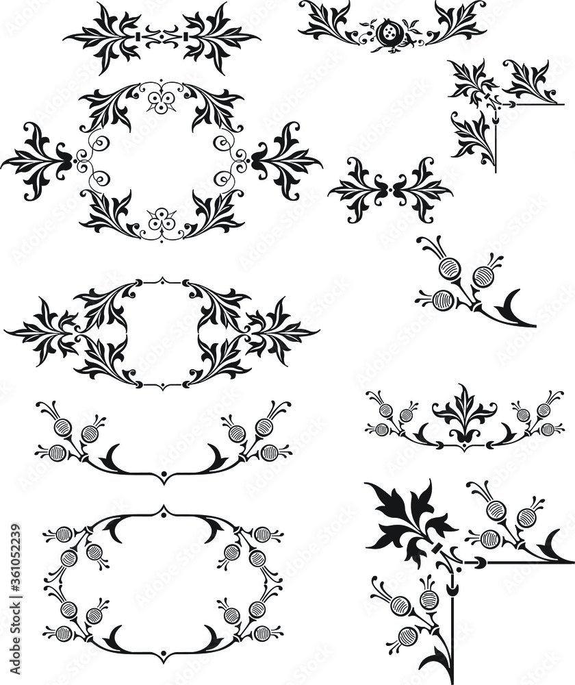 decorative ornaments, frame, divider using elements from leaves for design invitations, frames, menus and labels. Graphic design of the site, cafes, boutiques, hotels, invitations for weddings