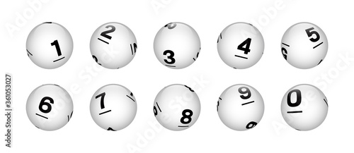 Vector White Sphere Lottery Bingo Balls From Number 0 to 9