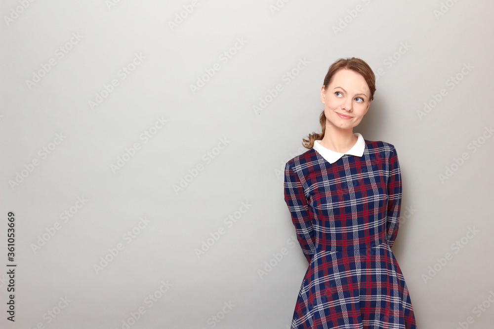 Portrait of happy dreamy girl imagining something pleasant in mind Portrait of happy dreamy girl imagining something pleasant in mind