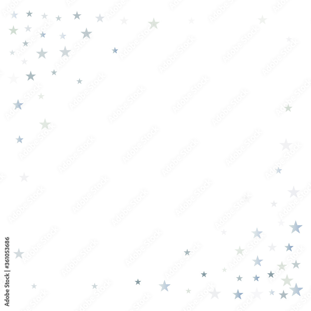 Obraz premium silver stars background, sparkling christmas lights confetti corner isolated on white. magic shining Flying stars glitter cosmic backdrop, sparkle vector border.