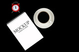 mockup of white notebook coffee mug and watch
