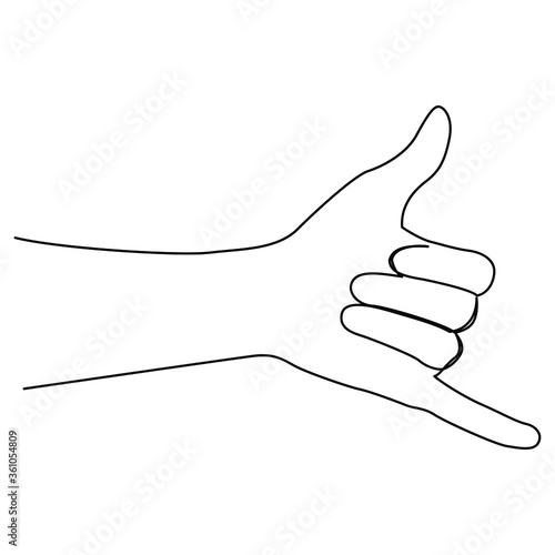 one line continuous drawing hand make a thumbs and pinky symbol