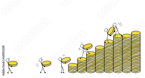 硬貨を積み上げる人々