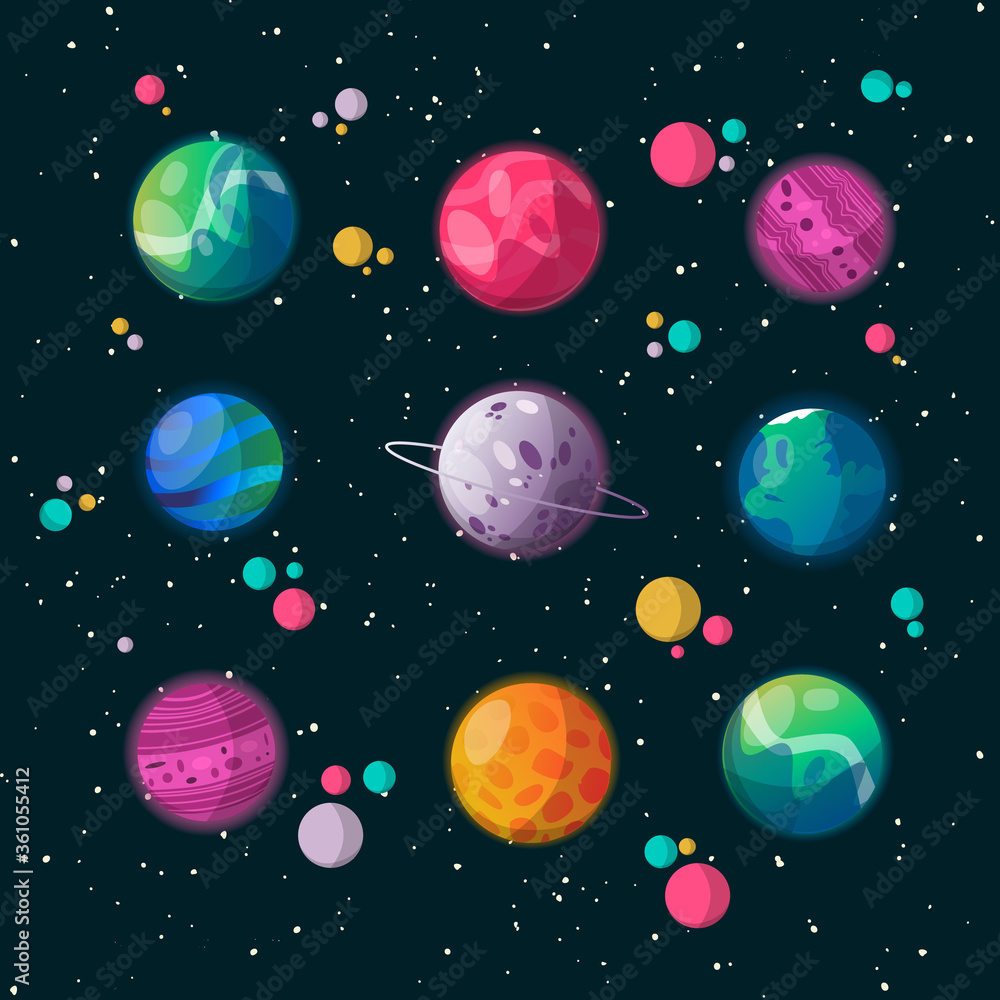 Fototapeta premium Cartoon Style Colorful Planets Set
