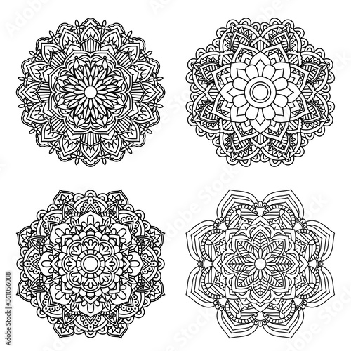 Mandala flower for adult coloring book 4 style.
