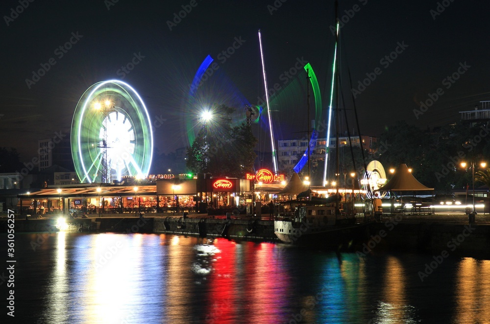 Amusement Park in the port of Varna (Bulgaria) in the evening. The walk is 28 June 2020.