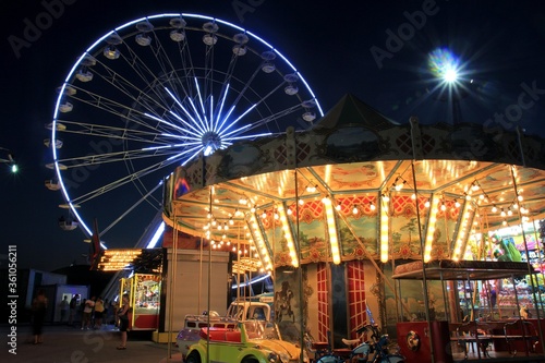 Amusement Park in the port of Varna (Bulgaria) in the evening. The walk is 28 June 2020.