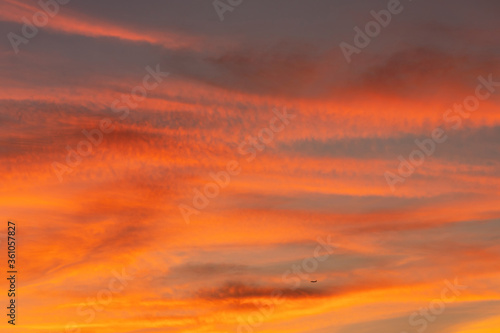 Dramatic sunrise sky shades of the orange, natural background. © pjjaruwan