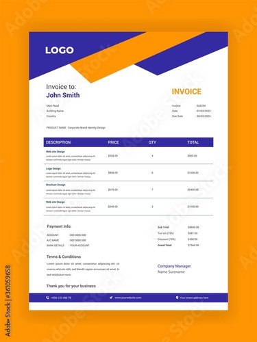 Corporate Invoice Design For Your Business Vector Template Design