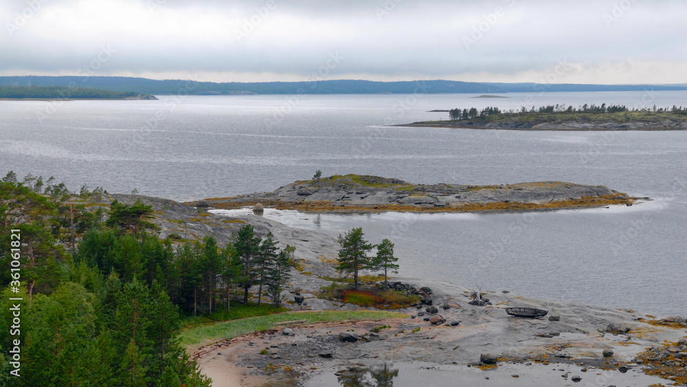 Karelian seascape. Kandalaksha Gulf of White Sea. Sidorov island, Republic of Karelia, Russia.