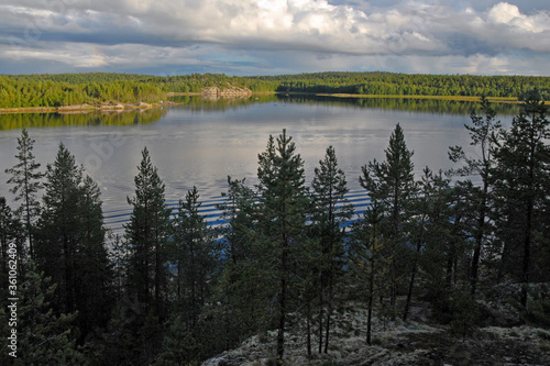 Karelian landscape. View of Kandalaksha Gulf of White Sea from Sredny island. Keret archipelago, Republic of Karelia, Russia.
