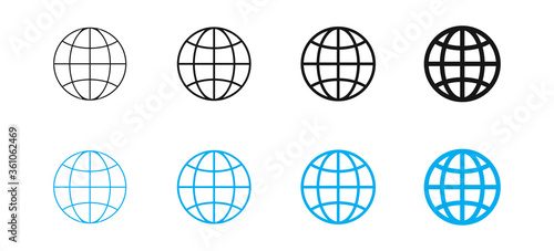 Global world set icon for web design. Earth symbol in flat, vector