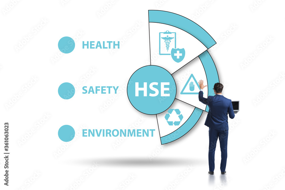 HSE concept for health safety environment with businessman HSE concept for health safety environment with businessman