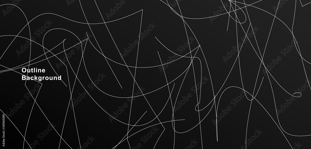 Abstract black-and-white line. Irregular lines in white curved lines. It can be suitable for technology, banners, covers, terrain, science, and related backgrounds.