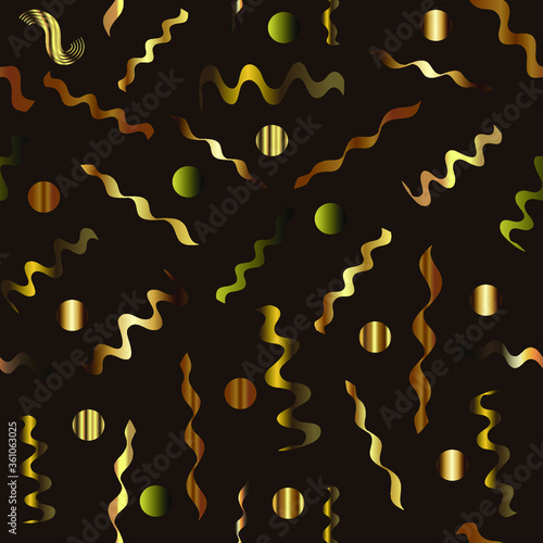  Dark brown abstract seamless pattern with golden waves and elements  modern background for your design.