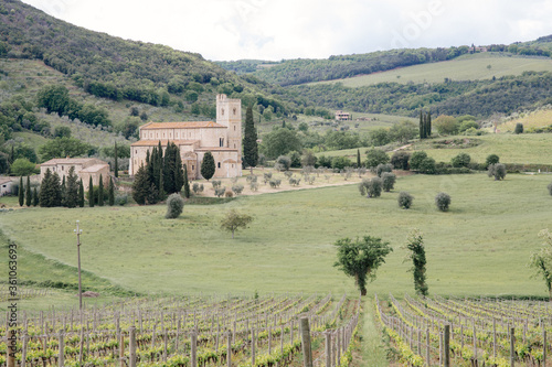 Ancient medieval magnificent abbey of San Antimo in picturesque Tuscany