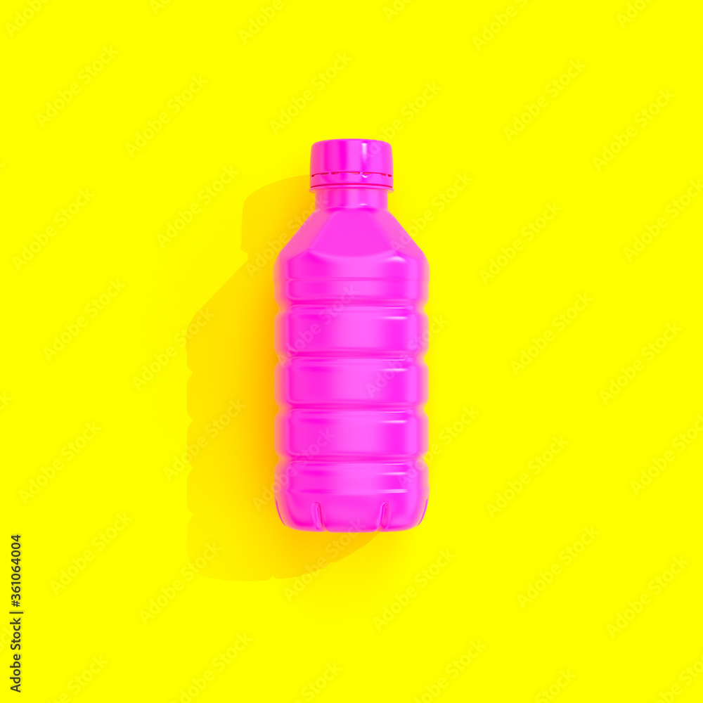 fuchsia plastic bottle isolated on yellow background