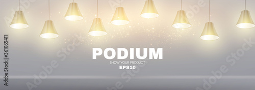 Shining lamps. Minimal showcase and empry scene with light.