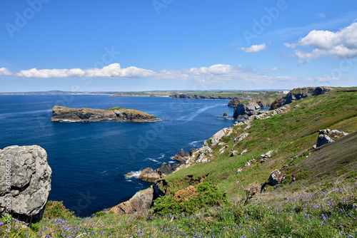 Mullion Island from the South West Coast Path. Mullion  Lizard Peninsula  Cornwall  England  UK.