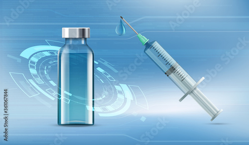 Medical syringe and a vial with an vaccine or insulin
