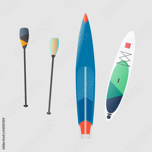 vector illustration of an inflatable and rigid Board for standing rowing, paddle vector,