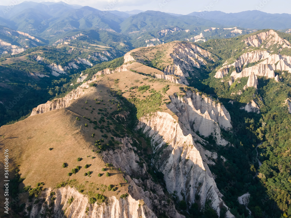 Fototapeta premium Aerial view of Melnik sand pyramids, Bulgaria