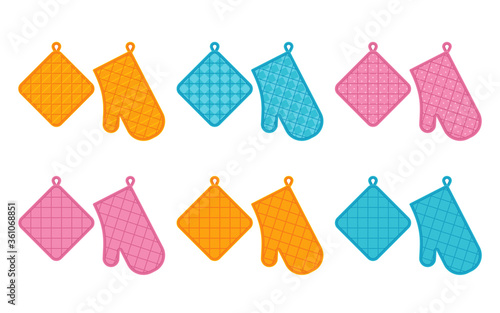 Oven mitt and potholder. Vector illustration. Kitchenware icon.