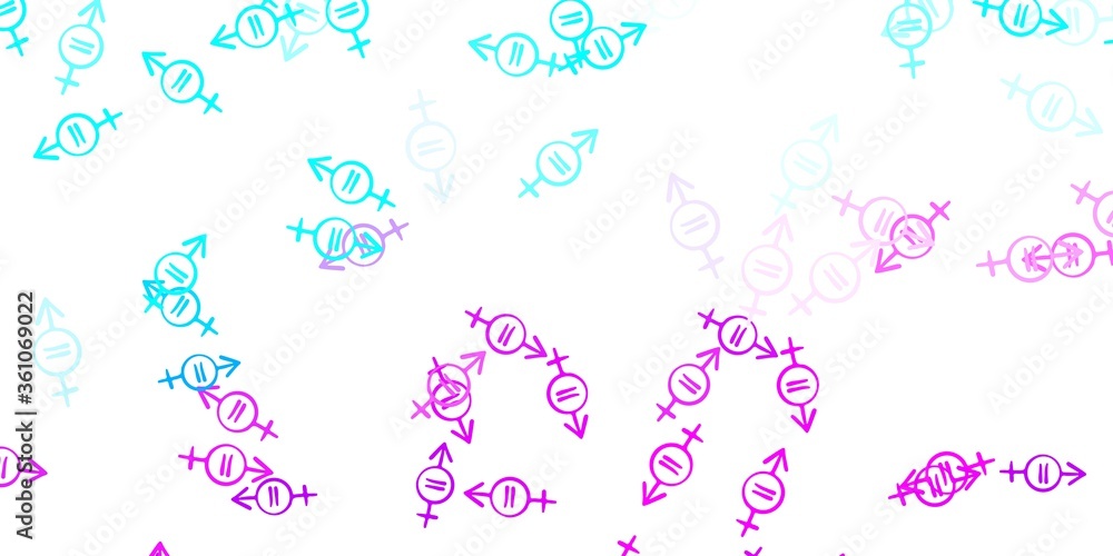 Light Pink, Blue vector pattern with feminism elements. Light Pink, Blue vector pattern with feminism elements.